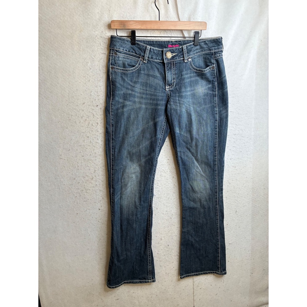Wrangler Premium Patch Womens Bootcut Jeans 7/8 x 34 Medium Wash 09MWZLR